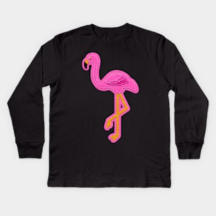 Pink Flamingo Felt Look with Stitching | Cherie's Art(c)2020 Kids Long Sleeve T-Shirt